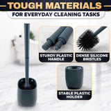 Toilet Brush and Holder Set - Silicone Toilet Brush Cleaner with Dark Grey Holder Base, Compact Accessory for Small Spaces - Easy to Place & Simple to Store After Use, Plastic Bathroom Cleaning Tool