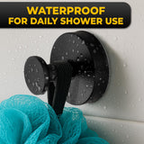 Matte Black Shower Hooks - 2Pcs Sleek Black Suction Cup Hooks for Shower, Kitchen, Glass Door, Mirror, Tile, 11Lbs Load, Removable, No-Drill Mount - Rust Resistant Suction Towel Hook for Loofah, Towel