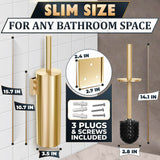 Gold Toilet Brush and Holder Set with Wall Mount - Modern Wall Mounted Toilet Brush Made from Corrosion-Resistant Stainless Steel - Removable Inner Bowl, Splash Protection & Dense Bristles Supplied