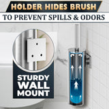 Silver Modern Toilet Brush and Holder Set with Wall Mount - Stainless Steel Toilet Brush with Holder - Removable Inner Bowl, Shiny Design, Splash Protection & Dense Bristles for Bathroom Cleaning