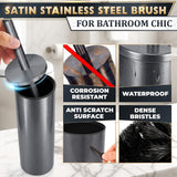 Graphite Metallic Stainless Steel Toilet Brush and Holder Set - Toilet Bowl Brush and Holder with Splash Cover, Sturdy Bristles, Corrosion & Scratch Resistant - Elegant Design, Effective Deep Cleaning