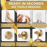 Gold Shower Hooks - 4 Pcs Easy to Install Rustproof Gold Suction Cup Hooks for Shower, Kitchen, Glass Door, Mirror, Tile, Suction Towel Hook with 11Lbs Load Capacity for Loofah, Towel, Bath Robe