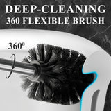 Toilet Brush with Square Holder - Toilet Brush and Holder Set Silver, Stainless Steel Handle with Splash Shield, Replaceable Head and Removable Inner Cup - Freestanding Bathroom Toilet Cleaning Set