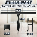 14 Inch Shower Door Squeegee - Black Shower Squeegee for Streak-Free Bathroom Glass - Stainless Steel Cleaner with Silicone Blade, Adhesive & Hanging Hooks for Mirror, Tile, Window, Car, Everyday Use