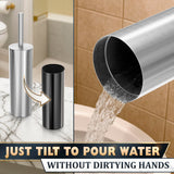 Stainless Steel Toilet Brush and Holder Set - Free-Standing Toilet Bowl Brush and Holder with Removable Inner Bowl, Splash Cover, Sturdy Bristles, Corrosion & Scratch Resistant - Modern Toilet Design