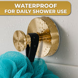 Suction Cup Hooks for Shower 2 Pcs - Gold Shower Hooks, Quick-Mount Rustproof Gold , Kitchen, Glass Door, Mirror, Tile, Removable Suction Towel Hook That Holds up to 11Lbs for Loofah, Bath Robe, Towel