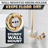 Gold Stainless Steel Toilet Brush with Crystal Toilet Brush Holder Set – Wall Mounted Holder, Replaceable Head, Decorative Space-Saving Design Bathroom Toilet Accessory Elegant Toilet Bowl Cleaner Set