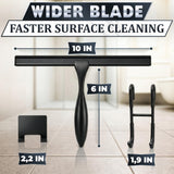 10 Inch Shower Door Squeegee - Black Shower Squeegee for Streak-Free Bathroom Glass - Stainless Steel Cleaner with Silicone Blade, Adhesive & Hanging Hooks for Mirror, Tile, Window, Car, Everyday Use