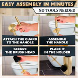 Gold Toilet Brush and Holder Set - Instantly Elevate Your Bathroom Style - Stainless Steel Toilet Bowl Brush and Holder with 2 Rounded Corners, Replaceable Head, Removable Inner Bowl & Splash Guard