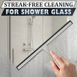 14" Silver Shower Door Squeegee - Stainless Steel Shower Squeegee for Streak-Free Bathroom Glass with Silicone Blade, Adhesive & Hanging Hooks for Mirror, Tile, Window, Car, Multi-Surface Everyday Use