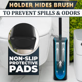 Black Toilet Brush and Holder Set - Slim Matte Design That Fits Anywhere - Stainless Steel Toilet Bowl Brush and Holder with 2 Rounded Corners, Replaceable Head, Removable Inner Bowl & Splash Guard