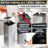 Silver Toilet Brush and Holder Set Stainless Steel – Square Design Toilet Bowl Brush and Holder, Rust, Corrosion & Scratch Resistant with Splash Protection, for Efficient Cleaning and Neat Storage