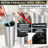 Stainless Steel Toilet Brush and Holder Set - Free-Standing Toilet Bowl Brush and Holder with Removable Inner Bowl, Splash Cover, Sturdy Bristles, Corrosion & Scratch Resistant - Modern Toilet Design