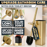 Gold Toilet Brush with Square Holder - Toilet Brush and Holder Set Gold, Stainless Steel Handle with Splash Shield, Replaceable Head and Removable Inner Cup - Freestanding Bathroom Toilet Cleaning Set