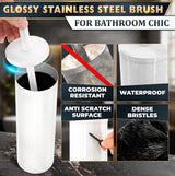 Stainless Steel Toilet Brush and Holder Set White - Long Handle Toilet Bowl Cleaner Brush and Holder - Removable Inner Liner, Shiny Design, Splash Protection & Dense Bristles for Bathroom Cleaning