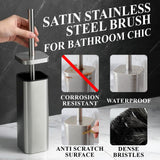 Toilet Brush with Square Holder - Toilet Brush and Holder Set Silver, Stainless Steel Handle with Splash Shield, Replaceable Head and Removable Inner Cup - Freestanding Bathroom Toilet Cleaning Set