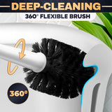 2 in 1 Toilet Plunger and Brush Set White - Toilet Brush and Plunger Set White with Stiff Bristles, Strong Vacuum Suction and Holder - Space-Saving Stand, Fits Most Standard Toilets, 9.3×6.3×15.2 inch