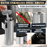 Silver Modern Toilet Brush and Holder Set with Wall Mount - Stainless Steel Toilet Brush with Holder - Removable Inner Bowl, Shiny Design, Splash Protection & Dense Bristles for Bathroom Cleaning