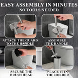Toilet Brush with Square Holder - Toilet Brush and Holder Set Silver, Stainless Steel Handle with Splash Shield, Replaceable Head and Removable Inner Cup - Freestanding Bathroom Toilet Cleaning Set