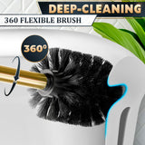 Gold Toilet Brush with Square Holder - Toilet Brush and Holder Set Gold, Stainless Steel Handle with Splash Shield, Replaceable Head and Removable Inner Cup - Freestanding Bathroom Toilet Cleaning Set