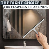 14" Silver Shower Door Squeegee - Stainless Steel Shower Squeegee for Streak-Free Bathroom Glass with Silicone Blade, Adhesive & Hanging Hooks for Mirror, Tile, Window, Car, Multi-Surface Everyday Use