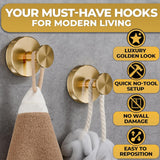 Gold Shower Hooks - 4 Pcs Easy to Install Rustproof Gold Suction Cup Hooks for Shower, Kitchen, Glass Door, Mirror, Tile, Suction Towel Hook with 11Lbs Load Capacity for Loofah, Towel, Bath Robe