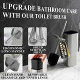 Toilet Brush with Square Holder - Toilet Brush and Holder Set Silver, Stainless Steel Handle with Splash Shield, Replaceable Head and Removable Inner Cup - Freestanding Bathroom Toilet Cleaning Set