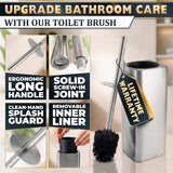 Silver Toilet Brush and Holder Set - Upgrade Your Bathroom in Seconds - Stainless Steel Toilet Bowl Brush and Holder with 2 Rounded Corners, Replaceable Head, Removable Inner Bowl & Splash Guard Cover