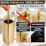 Gold Toilet Brush and Holder Set - Instantly Elevate Your Bathroom Style - Stainless Steel Toilet Bowl Brush and Holder with 2 Rounded Corners, Replaceable Head, Removable Inner Bowl & Splash Guard