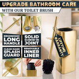 Gold Toilet Brush and Holder Set - Instantly Elevate Your Bathroom Style - Stainless Steel Toilet Bowl Brush and Holder with 2 Rounded Corners, Replaceable Head, Removable Inner Bowl & Splash Guard