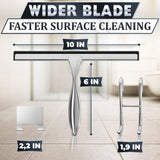 10" Silver Shower Door Squeegee - Stainless Steel Shower Squeegee for Streak-Free Bathroom Glass with Silicone Blade, Adhesive & Hanging Hooks for Mirror, Tile, Window, Car, Multi-Surface Everyday Use