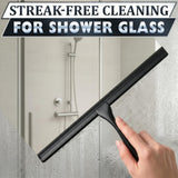 14 Inch Shower Door Squeegee - Black Shower Squeegee for Streak-Free Bathroom Glass - Stainless Steel Cleaner with Silicone Blade, Adhesive & Hanging Hooks for Mirror, Tile, Window, Car, Everyday Use