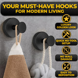 Matte Black Shower Hooks - 2Pcs Sleek Black Suction Cup Hooks for Shower, Kitchen, Glass Door, Mirror, Tile, 11Lbs Load, Removable, No-Drill Mount - Rust Resistant Suction Towel Hook for Loofah, Towel