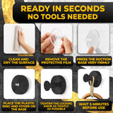 Matte Black Shower Hooks - 2Pcs Sleek Black Suction Cup Hooks for Shower, Kitchen, Glass Door, Mirror, Tile, 11Lbs Load, Removable, No-Drill Mount - Rust Resistant Suction Towel Hook for Loofah, Towel