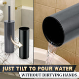 Graphite Metallic Stainless Steel Toilet Brush and Holder Set - Toilet Bowl Brush and Holder with Splash Cover, Sturdy Bristles, Corrosion & Scratch Resistant - Elegant Design, Effective Deep Cleaning