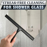 10 Inch Shower Door Squeegee - Black Shower Squeegee for Streak-Free Bathroom Glass - Stainless Steel Cleaner with Silicone Blade, Adhesive & Hanging Hooks for Mirror, Tile, Window, Car, Everyday Use