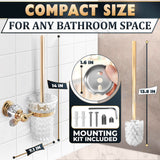 Gold Stainless Steel Toilet Brush with Crystal Toilet Brush Holder Set – Wall Mounted Holder, Replaceable Head, Decorative Space-Saving Design Bathroom Toilet Accessory Elegant Toilet Bowl Cleaner Set