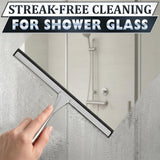 10" Silver Shower Door Squeegee - Stainless Steel Shower Squeegee for Streak-Free Bathroom Glass with Silicone Blade, Adhesive & Hanging Hooks for Mirror, Tile, Window, Car, Multi-Surface Everyday Use