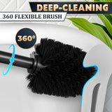 Matte Black Toilet Brush and Holder Set - Stainless Steel Toilet Brush with Holder, Removable Inner Bowl, Replaceable Head, Anti-Splash Guard and Flexible Bristles for Effective Bathroom Cleaning