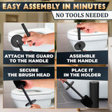 Matte Black Toilet Brush and Holder Set - Stainless Steel Toilet Brush with Holder, Removable Inner Bowl, Replaceable Head, Anti-Splash Guard and Flexible Bristles for Effective Bathroom Cleaning