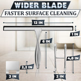 12" Silver Shower Door Squeegee - Stainless Steel Shower Squeegee for Streak-Free Bathroom Glass with Silicone Blade, Adhesive & Hanging Hooks for Mirror, Tile, Window, Car, Multi-Surface Everyday Use