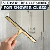 10 Inch Shower Door Squeegee - Gold Squeegee for Shower Glass with Stainless Steel Body, Silicone Blade, Adhesive & Hanging Hooks for Streak-Free Mirror, Tile, Window, Bathroom, Car, Everyday Home Use