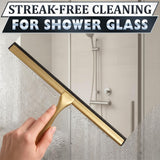 14 Inch Shower Door Squeegee - Gold Squeegee for Shower Glass with Stainless Steel Body, Silicone Blade, Adhesive & Hanging Hooks for Streak-Free Mirror, Tile, Window, Bathroom, Car, Everyday Home Use