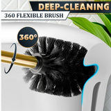 Gold Toilet Brush and Holder Set - Instantly Elevate Your Bathroom Style - Stainless Steel Toilet Bowl Brush and Holder with 2 Rounded Corners, Replaceable Head, Removable Inner Bowl & Splash Guard