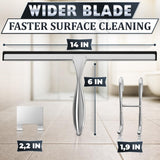14" Silver Shower Door Squeegee - Stainless Steel Shower Squeegee for Streak-Free Bathroom Glass with Silicone Blade, Adhesive & Hanging Hooks for Mirror, Tile, Window, Car, Multi-Surface Everyday Use