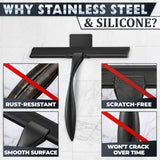10 Inch Shower Door Squeegee - Black Shower Squeegee for Streak-Free Bathroom Glass - Stainless Steel Cleaner with Silicone Blade, Adhesive & Hanging Hooks for Mirror, Tile, Window, Car, Everyday Use