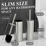 Toilet Brush with Square Holder - Toilet Brush and Holder Set Silver, Stainless Steel Handle with Splash Shield, Replaceable Head and Removable Inner Cup - Freestanding Bathroom Toilet Cleaning Set