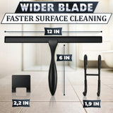 12 Inch Shower Door Squeegee - Black Shower Squeegee for Streak-Free Bathroom Glass - Stainless Steel Cleaner with Silicone Blade, Adhesive & Hanging Hooks for Mirror, Tile, Window, Car, Everyday Use