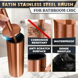 Bronze Toilet Brush and Holder Set - Upgrade Your Bathroom in Seconds - Rust Resistant Stainless Steel Toilet Bowl Brush and Holder with Replaceable Head, Removable Inner Bowl & Splash Guard Cover